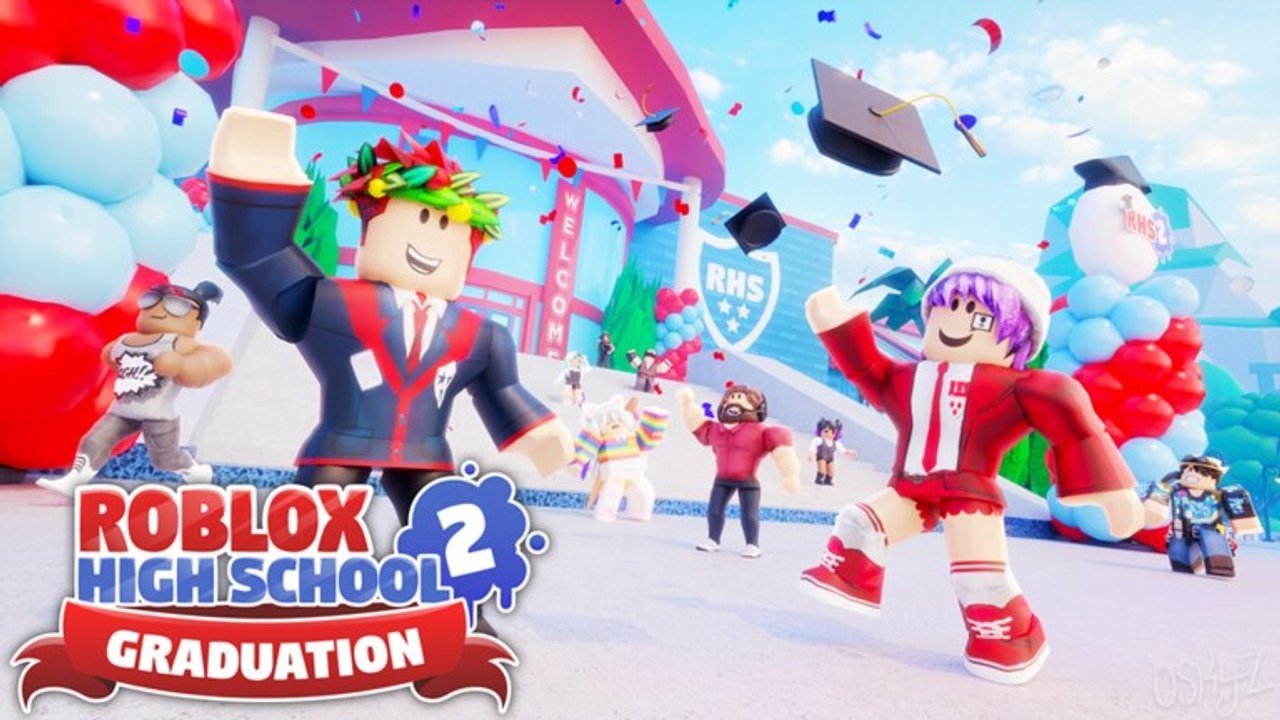 Roblox High School 2 thumbnail showing students on the Starcadia Bay campus